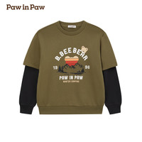 PawinPaw卡通小熊童装2024年早秋男女童圆领卫衣经典拼接舒适 Green绿色/40 130cm