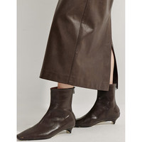 茵曼（INMAN）复古高腰环保PU皮裙2024秋季女装小众显瘦开衩叠穿长裙 深棕色 M