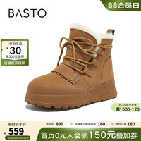 百思图2024冬季时尚户外雪地靴厚底女短靴L3228DD4 驼色 35