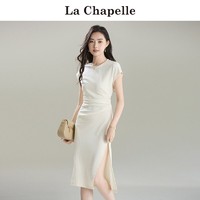 La Chapelle 夏季开叉连衣裙修身显瘦裙子时尚文艺中长裙