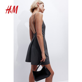 H&M2024夏季女装时尚休闲百搭露背吊带连衣裙1240086 混灰色 160/88