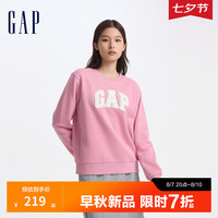 Gap女装2024初秋LOGO碳素软磨抓绒卫衣宽松运动上衣634638 粉色 160/80A(S) 亚洲尺码
