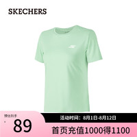 斯凯奇（Skechers）女吸湿速干透气圆领短袖上衣运动T恤P224W115 地衣绿/0421 L