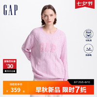 Gap女装2024初秋可机洗抗静电logo绞花毛衣气质针织衫637635 浅粉色 160/80A(S) 亚洲尺码