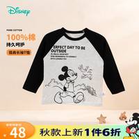 迪士尼宝宝童装男童休闲百搭可爱米奇舒适透气长袖T恤24年 ZD3DS035黑色 140