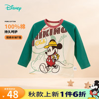 迪士尼宝宝童装男童休闲百搭可爱米奇舒适透气长袖T恤24年 ZD3DS035翠绿 110