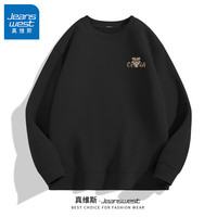 真维斯华夫格卫衣男休闲潮流圆领男士上衣春秋款重磅大码男款外套GW 黑#ZS金狮子 3XL