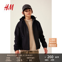 H&M童装男童2024秋季舒适休闲立领疏水防风外套1209579 黑色 160/80