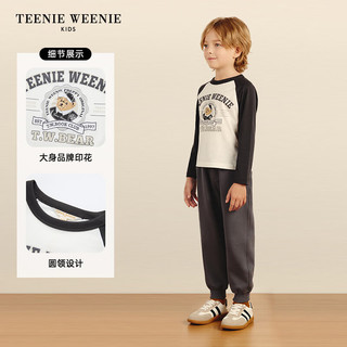 Teenie Weenie Kids小熊童装24秋季男童印花撞色长袖插肩袖T恤 煤灰色 130cm