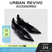 URBAN REVIVO2024秋季女摩登质感尖头猫跟单鞋UAWS40130 黑色 37