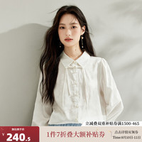 茵曼（INMAN）新中式国风盘扣长袖衬衣女2024秋季高级感提花时尚百搭衬衫 米白 M