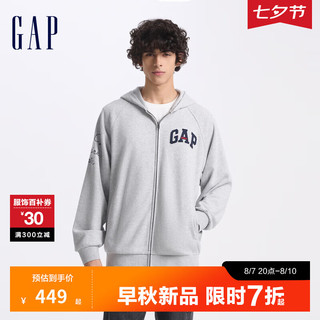 Gap男女装2024初秋法式圈织软logo连帽卫衣设计感外套636015 浅灰 185/108A(XXXL) 亚洲尺码