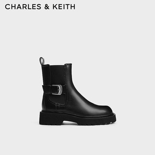 CHARLES&KEITH24秋季CK1-90380159厚底圆头烟筒靴切尔西短靴 Black黑色 41