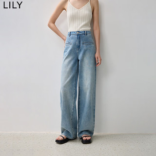 丽丽 LILY2024秋复古清新水洗毛边直筒裤拖地裤牛仔裤 419牛仔蓝 XL