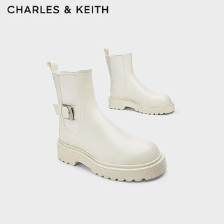 CHARLES&KEITH24秋季CK1-90380159厚底圆头烟筒靴切尔西短靴 粉白色Chalk 41