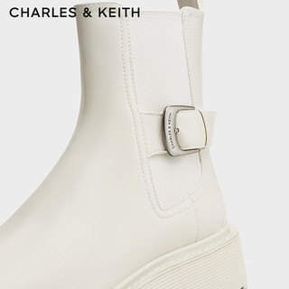 CHARLES&KEITH24秋季CK1-90380159厚底圆头烟筒靴切尔西短靴 粉白色Chalk 41