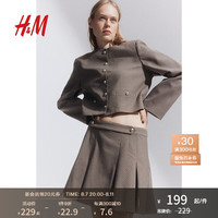 H&M2024夏季女装时尚休闲百搭潮流百褶迷你裙1238405 米色/格纹 165/80 M