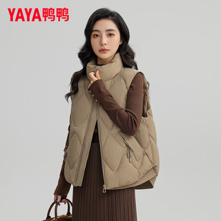 鸭鸭羽绒服鸭鸭（YAYA）羽绒马甲女短款外穿2024年秋冬季时尚百搭坎肩马夹羽绒服外套 卡其色 S