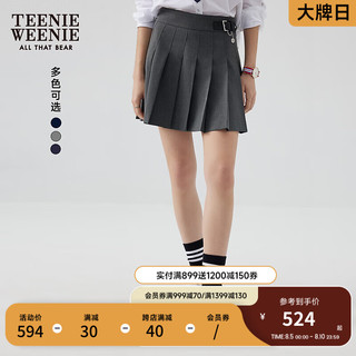 Teenie Weenie小熊2024年早秋高腰百褶短裙学院风半身裙时髦女 灰色 165/M