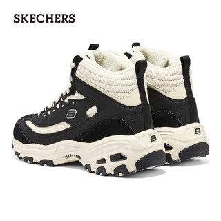 斯凯奇（Skechers）奶糕鞋加绒摇粒绒厚底增高单鞋167570 黑色/自然色/BKNT 35.5