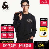 杰克·琼斯（JACK&JONES）男装秋季宽松舒适100%纯棉简约潮流时尚字母刺绣蜡染面料卫衣男 E43 纯黑色 170/92A/S