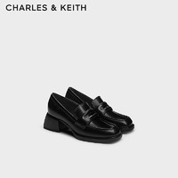 CHARLES&KEITH24秋季CK1-60580294复古英伦粗跟乐福鞋单鞋女 Black Box黑色 34