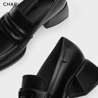 CHARLES&KEITH24秋季CK1-60580294复古英伦粗跟乐福鞋单鞋女 Black Box黑色 37