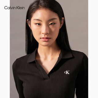 Calvin Klein Jeans24秋季女士通勤简约ck字母V字针织POLO裙连衣裙J224781 BEH-太空黑 L