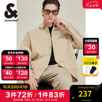 杰克·琼斯（JACK&JONES）秋季新款时尚百搭舒适翻领上衣字母印花宽松衬衫男外穿休闲薄外套 E