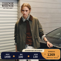 Teenie Weenie小熊秋季新款工装风复古时髦短款酷感休闲夹克外套女 军绿色 1