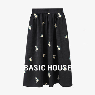 Basic House/百家好重工钩花刺绣半身裙夏季薄款A字遮肉长裙2024 香云黑 L