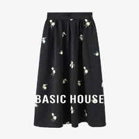 Basic House/百家好重工钩花刺绣半身裙夏季薄款A字遮肉长裙2024 香云黑 M