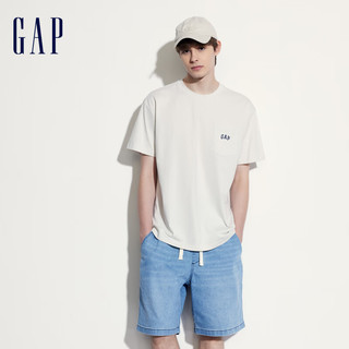 Gap 盖璞 男女装2024夏季新款纯棉logo口袋短袖T恤宽松简约上衣546493 米白色 170/92A(M) 亚洲尺码