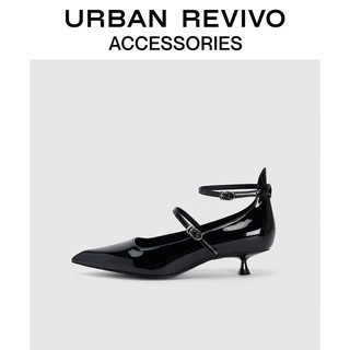 URBAN REVIVO2024秋季女摩登质感尖头猫跟单鞋UAWS40130 黑色 39