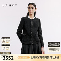 朗姿/LANCY2024秋季时尚绵羊毛圆领小香风外套女简约法式上衣 黑色 L