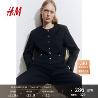 H&M女装短外套2024秋季女士潮流时尚休闲简约风短外套1237829 黑色 170/104