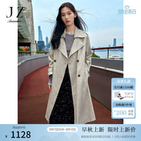 玖姿·安娜蔻都市简约肌理感提花随附腰带风衣外套女装2024秋季 浅灰 S