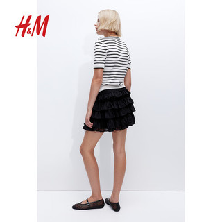 H&M2024夏季女装时尚休闲百搭柔软细密针织T恤1232470 奶油色/条纹 170/116