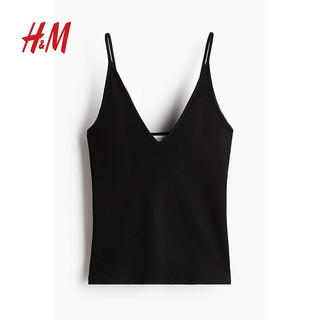 H&M2024夏季女装时尚休闲百搭修身V领吊带衫1243905 黑色 155/80 XS