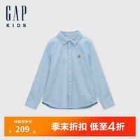 Gap【大小童同款】男童2024初秋纯棉小熊刺绣长袖衬衫623593 浅牛仔蓝 110cm(4-5岁) 亚洲尺码