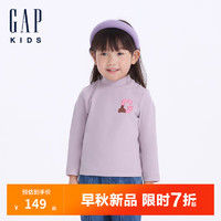 Gap【大小童同款】女童2024初秋小熊长袖T恤儿童装上衣641705 淡紫色 140cm(10-11岁) 亚洲尺码