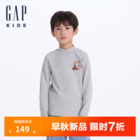 Gap【大小童同款】Gap男童2024初秋套头长袖T恤儿童装上衣646048 浅灰色 120cm(6-7岁) 亚洲尺码