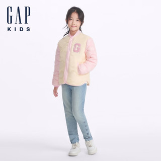 Gap女童2024初秋大G毛巾绣logo撞色羽绒服儿童装外套641839 米色 160cm(14-15岁) 亚洲尺码