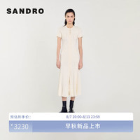 SANDRO2024早秋女装法式短袖木耳边长款针织连衣裙SFPRO03973 淡褐色 40