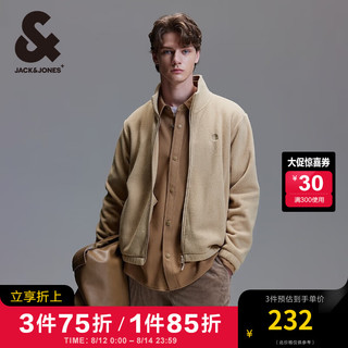 杰克琼斯 杰克·琼斯（JACK&JONES）男装秋冬宽松立领刺绣简约纯色立领夹克男士摇粒绒外套男抗静电 E11 沙棕色