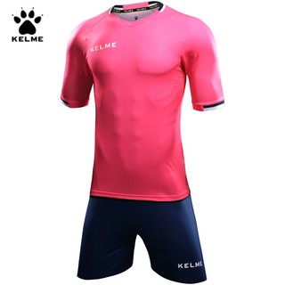 KELME/卡尔美足球服套装男比赛球衣透气吸湿排汗光板球服KMC160028 荧光玫红深蓝 4XL/195