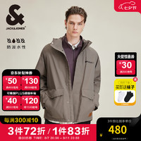 杰克·琼斯（JACK&JONES）男装秋季工装风百搭宽松连帽外套男生字母印花防泼水夹克男 E12 漂流木 170/92A/S