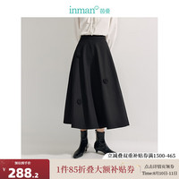 茵曼（INMAN）立体花朵不规则半身裙2024秋季女装显瘦中长款A字伞裙 午夜黑 L