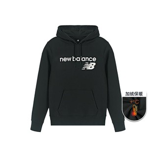 new balance NB奥莱正品男士上衣秋冬季黑色连帽抽绳印花加绒运动休闲卫衣