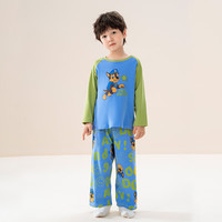 汪汪队立大功儿童睡衣纯棉春秋男童长袖空调服宝宝外穿家居服女童A类内衣套装 蓝色 110cm